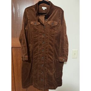 Coldwater Creek Brown Corduroy Button Front Shirt Dress Long Sleeve Womens 1X
